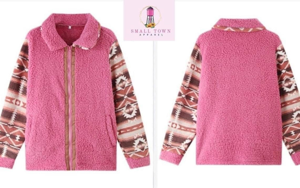 Pink sherpa aztec jacket