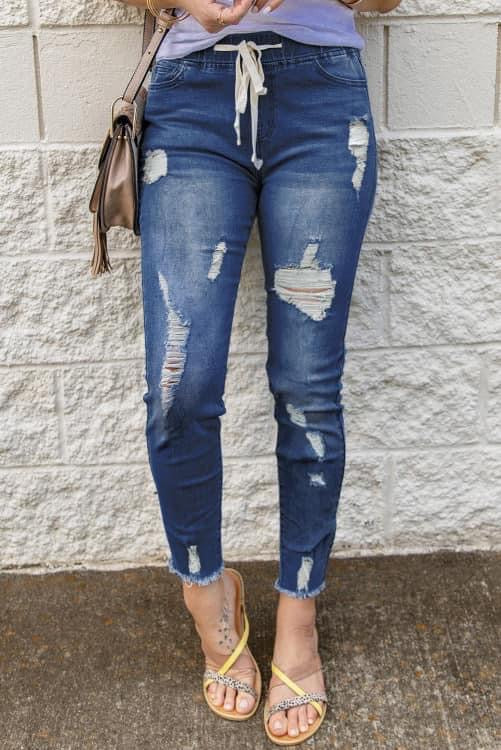 Distressed Drawstring Jeans