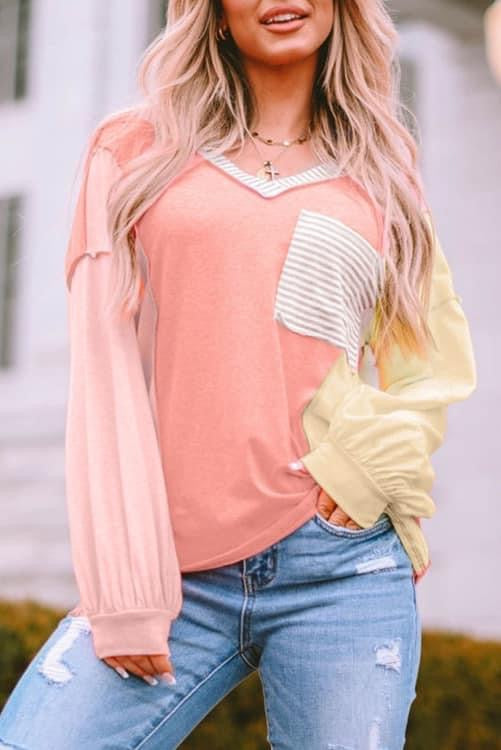 Pink color block long sleeve