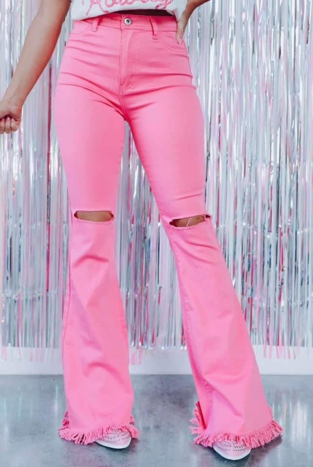 Distressed pink flares