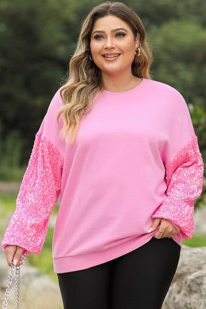 Pink sequin sleeve pullover