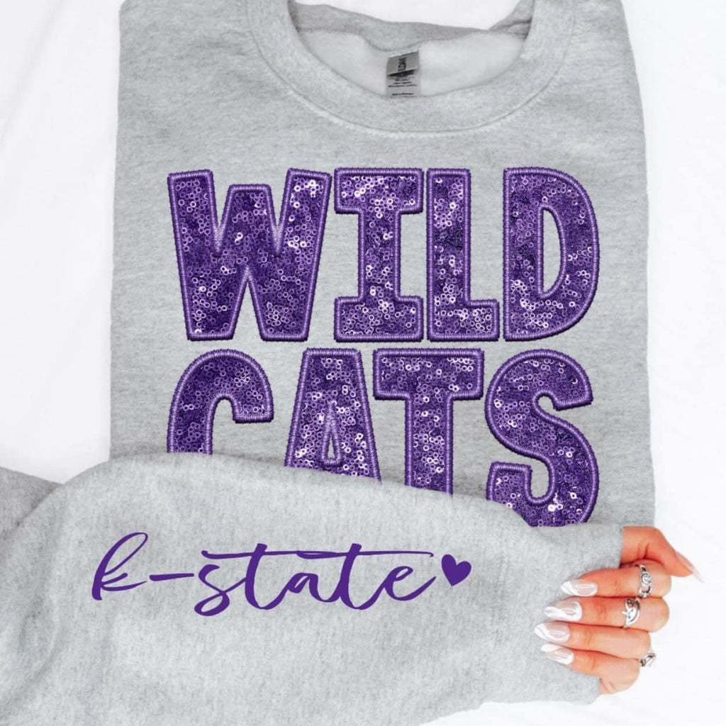 Faux embroidery wildcats crew