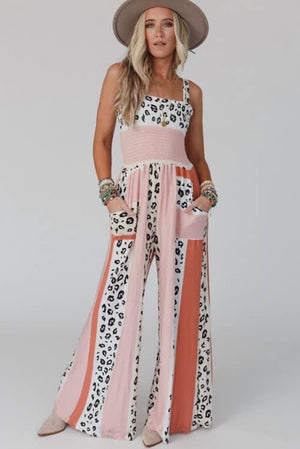 Leopard color block jump suit