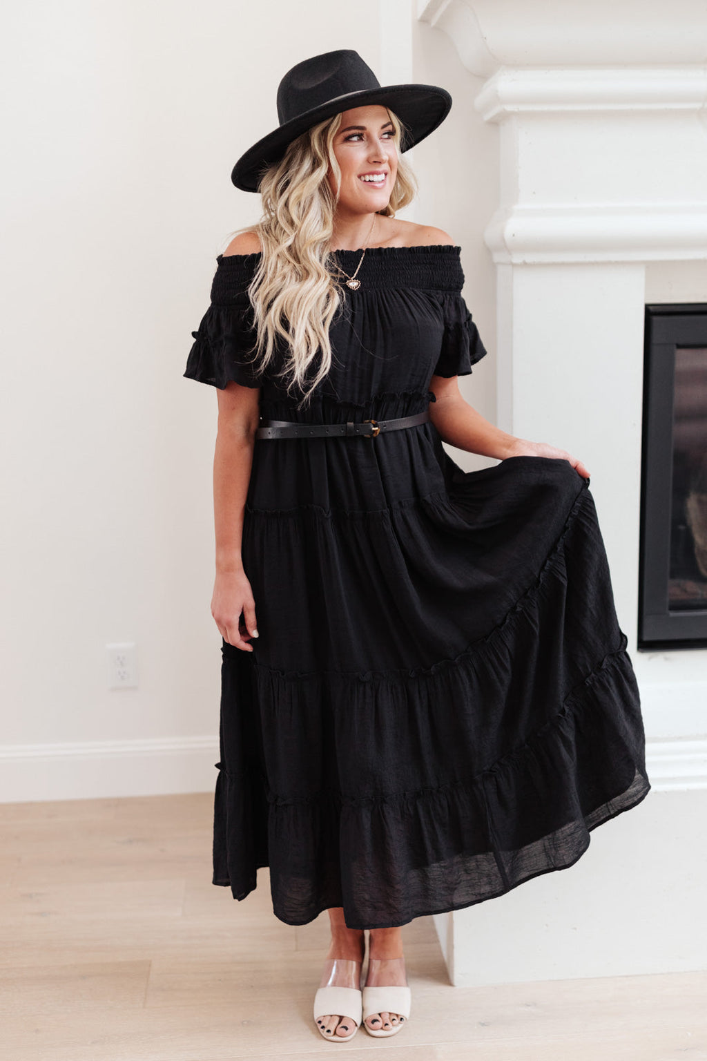 Olivia Tiered Maxi Dress in Black