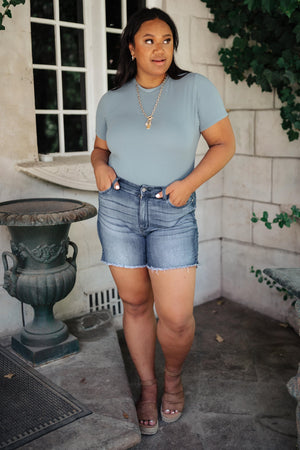 Round Neck Bodysuit In Blue