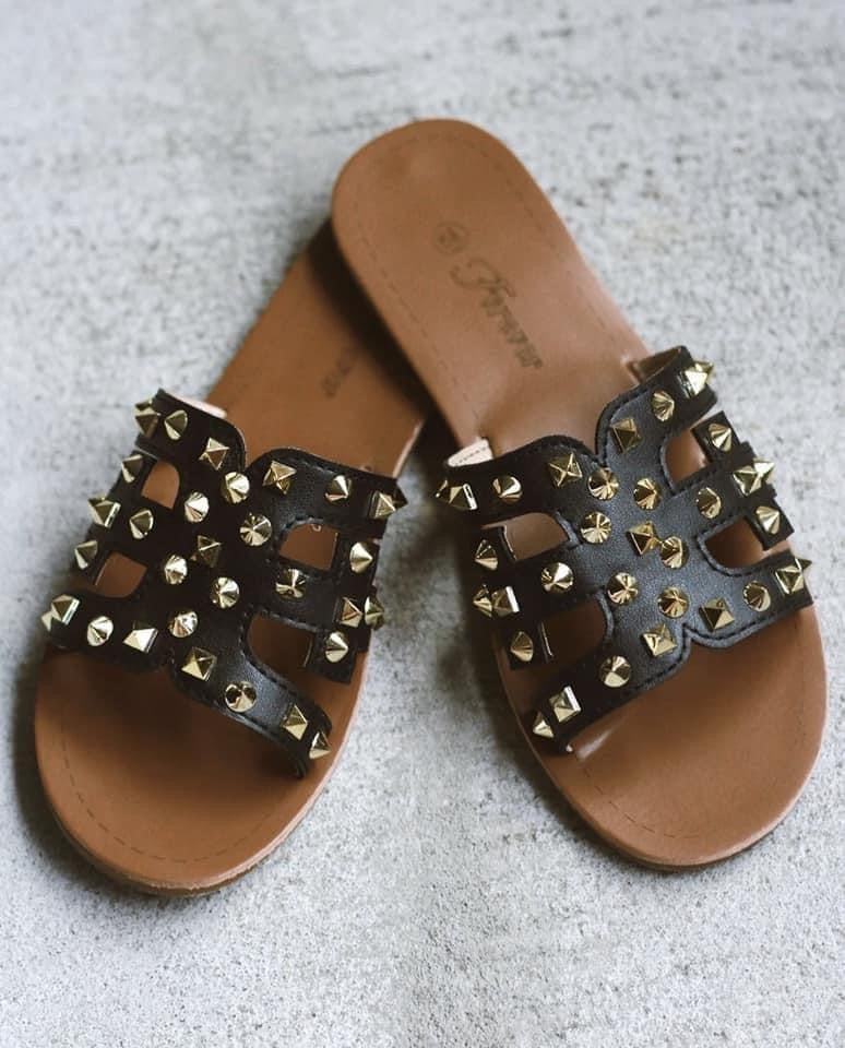 Black and gold sandals